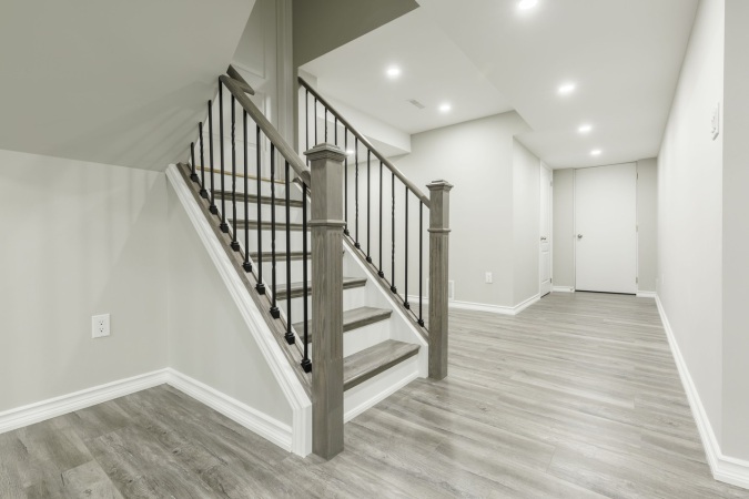 Wooden staircase interior in the modern house