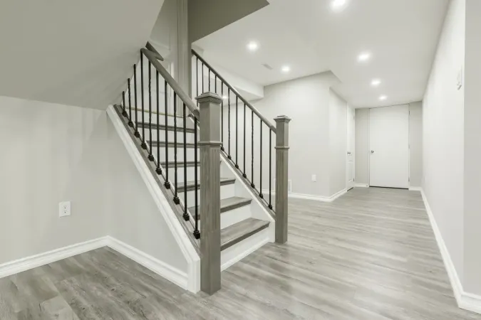 Wooden staircase interior in the modern house